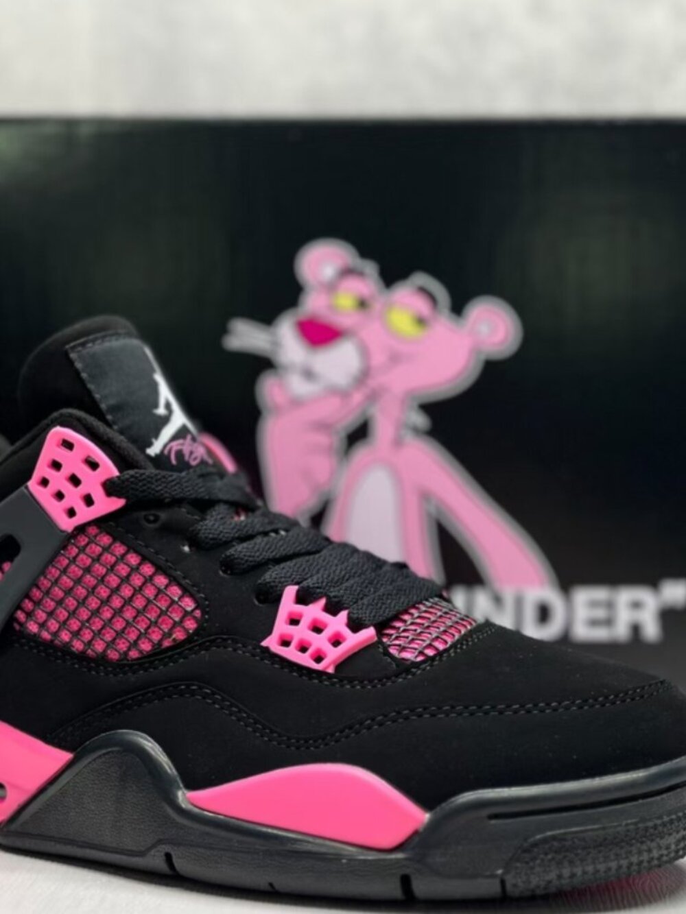 Jordan 4 Women's Pink and Black Sneakers